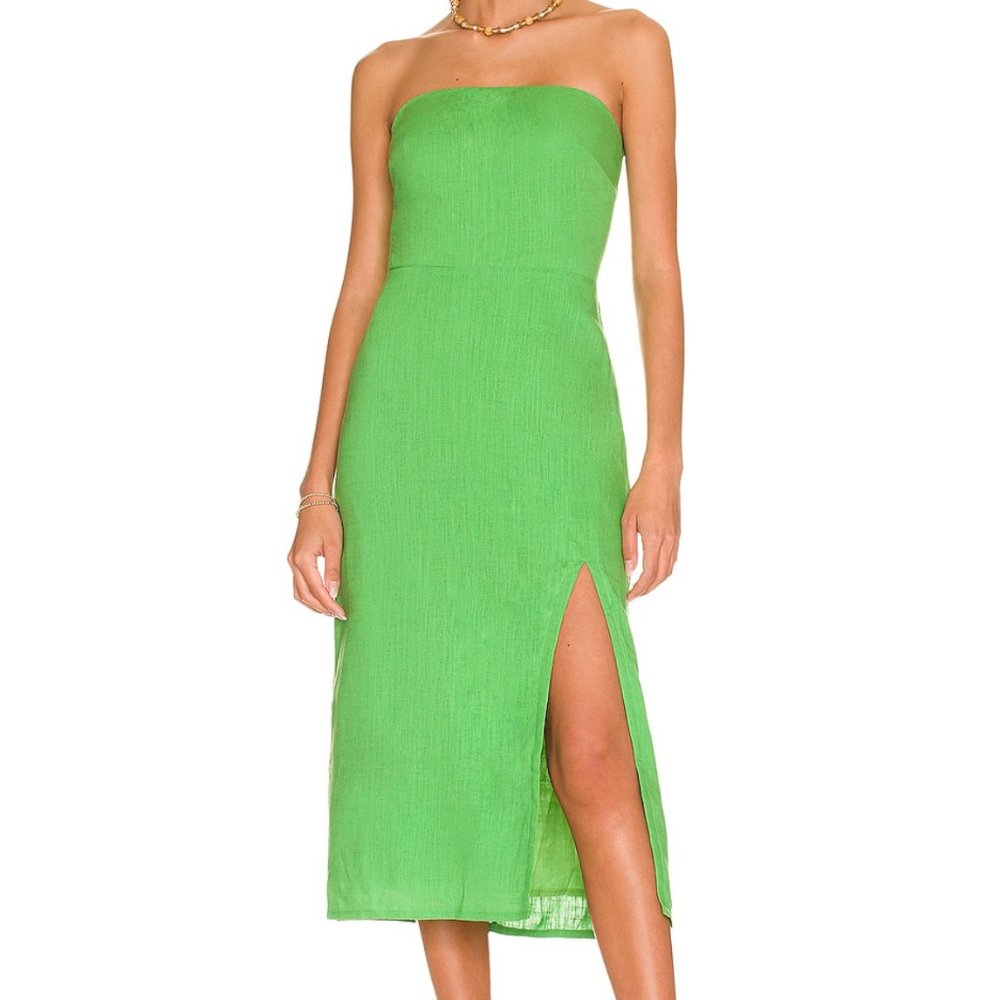SNDYS Linen Strapless Midi Dress Sz SMALL, Green